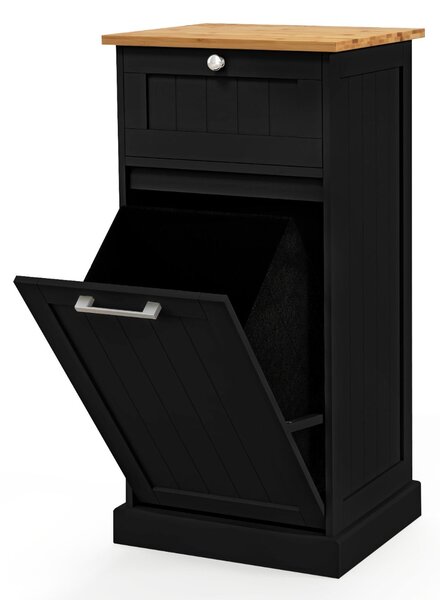 Costway Mobiletto per lavanderia con cesto, Cesto per biancheria a ribalta autoportante con cassetto 40x37x82cm Nero