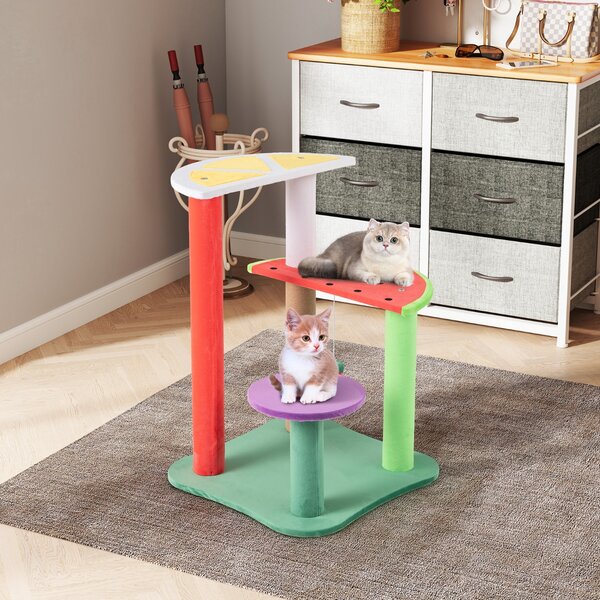Costway Albero per gatti da 69cm con piattaforme a forma di frutta, Torre per gatti carino con posto per graffiare