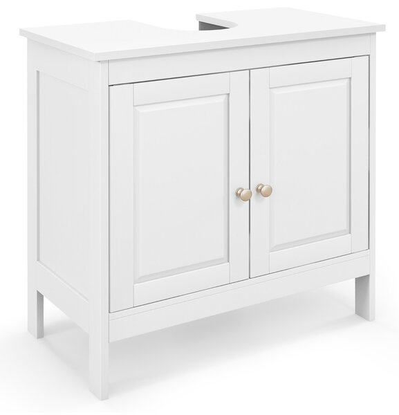 Costway Mobiletto sotto lavabo con ripiano regolabile a 3 posizioni, Mobile da bagno con 2 porte e ritaglio a U Bianco