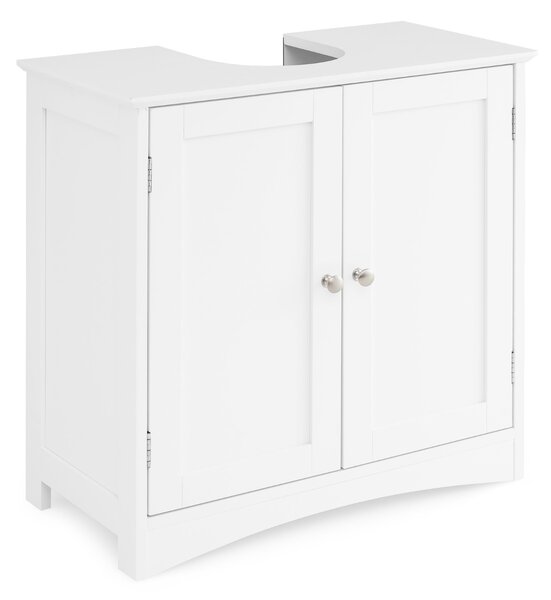 Costway Mobiletto sotto lavabo a terra con 2 porte e ritaglio a U, Organizzatore moderno per lavabo salvaspazio Bianco
