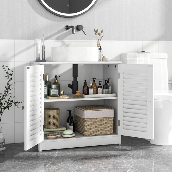 Costway Mobiletto sotto lavabo con 2 porte a persiana, Organizer moderno per lavabo salvaspazio per prodotti da toeletta e asciugamani