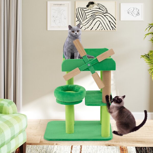 Costway Albero per gatti da 60cm con mulino a vento e imbottitura rotonda, Torre per gatti a più livelli con tiragraffi