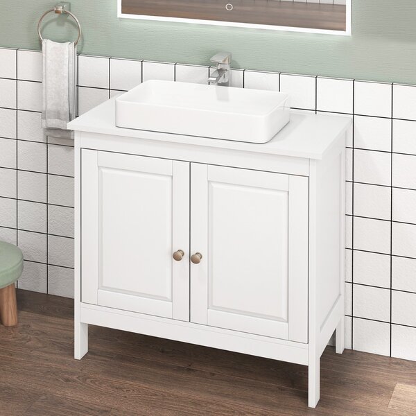 Costway Mobiletto sotto lavabo con ripiano regolabile a 3 posizioni, Mobile da bagno con 2 porte e ritaglio a U Bianco