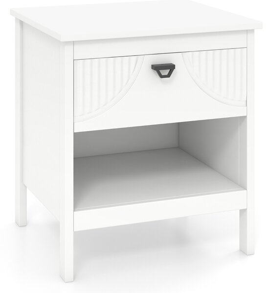 Costway Tavolino compatto in legno con cassetto per soggiorno, Comodino a 2 ripiani con scaffale aperto per letto Bianco