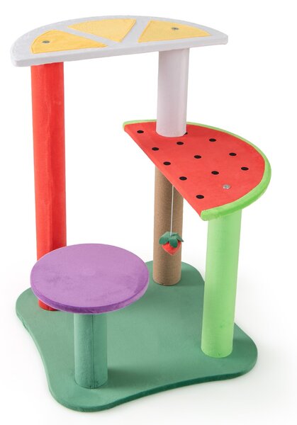Costway Albero per gatti da 69cm con piattaforme a forma di frutta, Torre per gatti carino con posto per graffiare