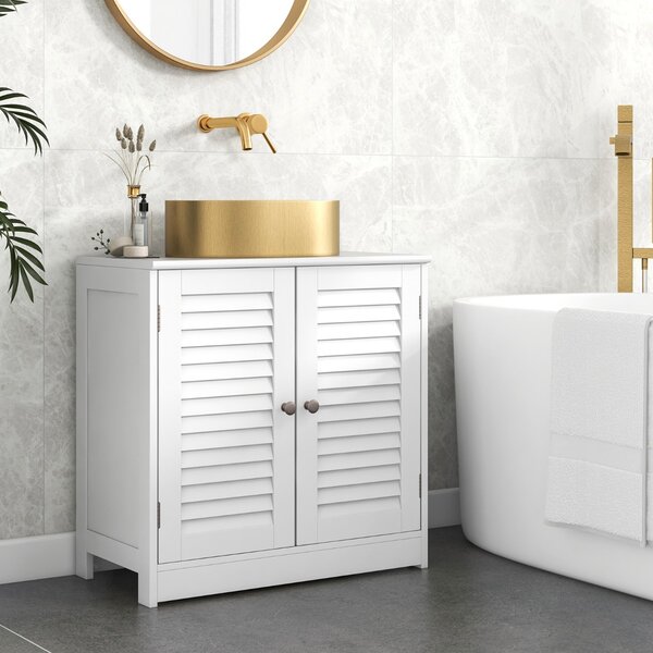 Costway Mobiletto sotto lavabo con 2 porte a persiana, Organizer moderno per lavabo salvaspazio per prodotti da toeletta e asciugamani