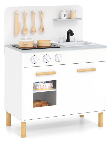 Costway Set da cucina per bambini in legno con luci e accessori da cucina, Gioco educativo con spazio di archiviazione, Regalo per Bambini Bianco