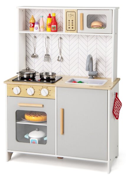 Costway Set da cucina per bambini in legno con luci e accessori pratici, Gioco educativo per bambini 3+ anni Bianco