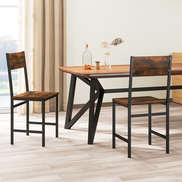 Costway Set di 2 sedie da pranzo senza braccioli con schienale inclinato, Sedie industriali con gambe in metallo Marrone
