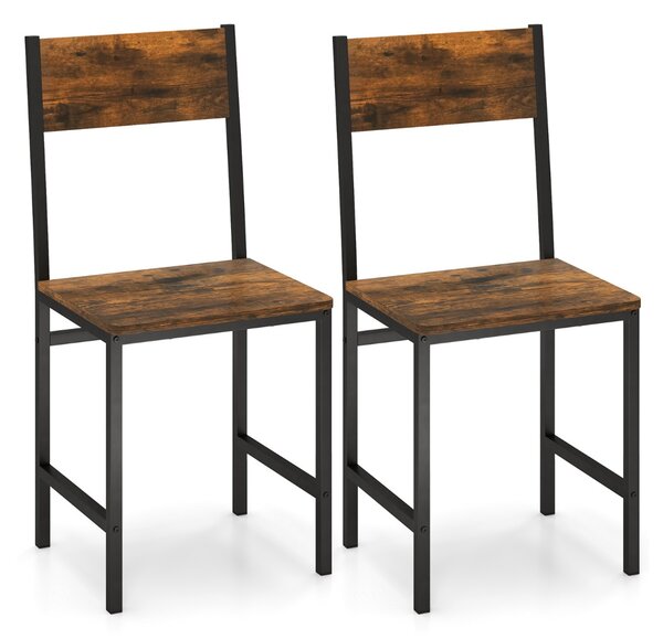 Costway Set di 2 sedie da pranzo senza braccioli con schienale inclinato, Sedie industriali con gambe in metallo Marrone