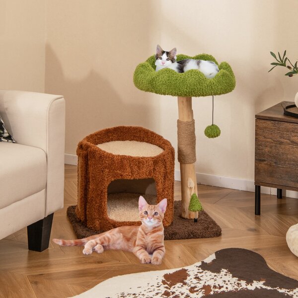Costway Albero per gatti multifunzionale con pali per graffiare, Torre per gatti moderna con piattaforma rotonda ampia