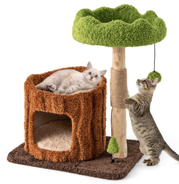 Costway Albero per gatti multifunzionale con pali per graffiare, Torre per gatti moderna con piattaforma rotonda ampia