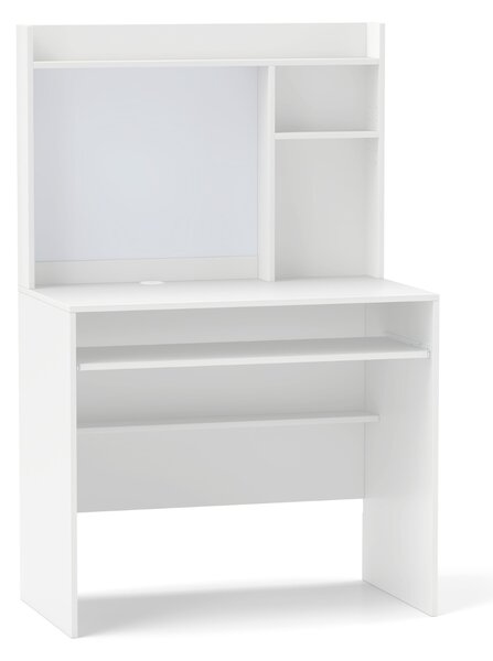 Costway Scrivania per computer con lavagna magnetica, Scrivania moderna con ripiano e vassoio per tastiera Bianco