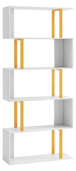 Costway Libreria geometrica autoportante a 5 ripiani con kit anti-ribaltamento, Mensola a forma di S per esposizione