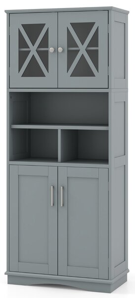 Costway Armadio da bagno alto con porte in acrilico e 3 cubi, Armadio da terra salvaspazio con ripiani regolabili Grigio