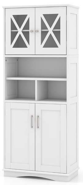 Costway Armadio da bagno alto con porte in acrilico e 3 cubi, Armadio da terra salvaspazio con ripiani regolabili Bianco