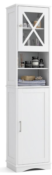 Costway Armadio da bagno alto salvaspazio con 5 ripiani regolabili, Armadio sottile da terra per angolo stretto Bianco