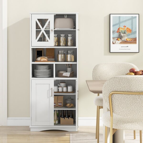 Costway Armadio da bagno alto con porte in acrilico e 3 cubi, Armadio da terra salvaspazio con ripiani regolabili Bianco