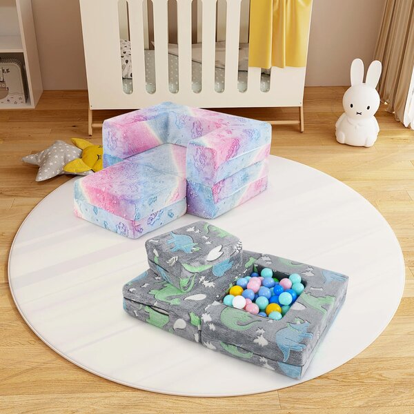 Costway Divano per bambini piccoli con cuscino, Poltrona per bambini che brilla al buio con fodera lavabile Unicorno Arcobaleno