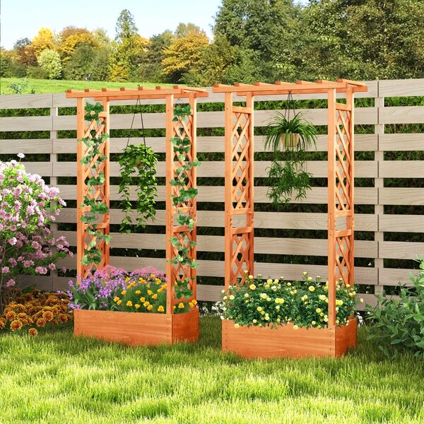 Costway Letto da giardino sollevato con traliccio, Scatola fioriera in legno con tetto pendente