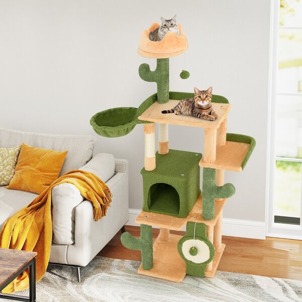 Costway Albero per gatti cactus da 160 CM per gatti da interno, Torre per gatti multi-livello con pali per graffi in sisal