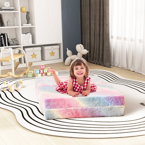 Costway Divano per bambini piccoli con cuscino, Poltrona per bambini che brilla al buio con fodera lavabile Unicorno Arcobaleno