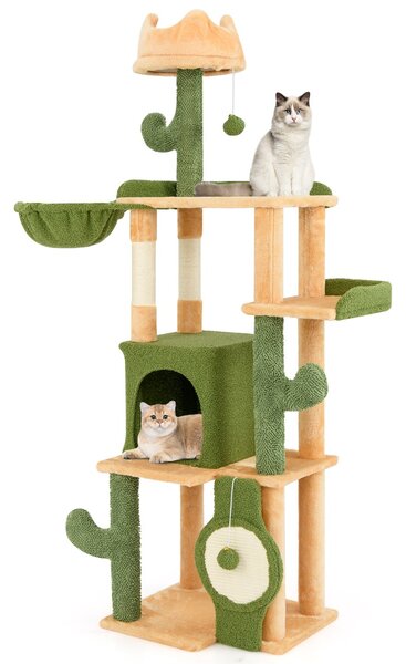 Costway Albero per gatti cactus da 160 CM per gatti da interno, Torre per gatti multi-livello con pali per graffi in sisal