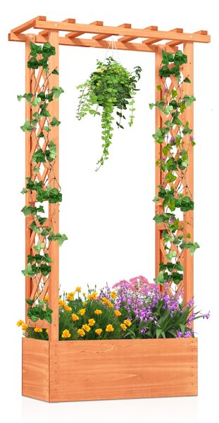 Costway Letto da giardino sollevato con traliccio, Scatola fioriera in legno con tetto pendente