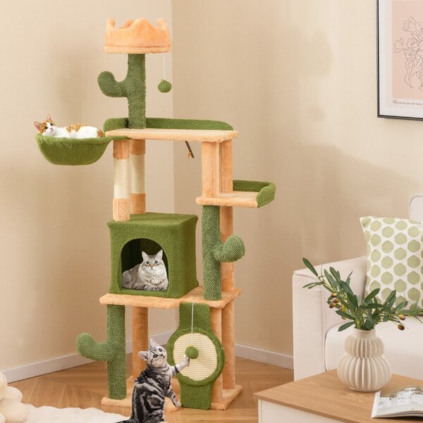 Costway Albero per gatti cactus da 160 CM per gatti da interno, Torre per gatti multi-livello con pali per graffi in sisal