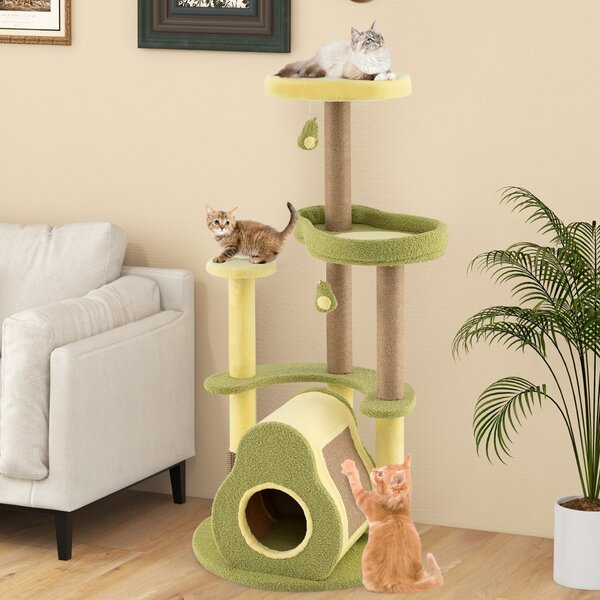 Costway Albero per gatti a forma di avocado con condominio, Torre per gatti multilivello con struttura per arrampicata