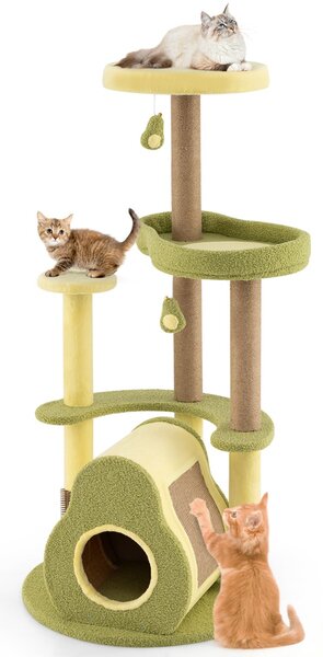 Costway Albero per gatti a forma di avocado con condominio, Torre per gatti multilivello con struttura per arrampicata