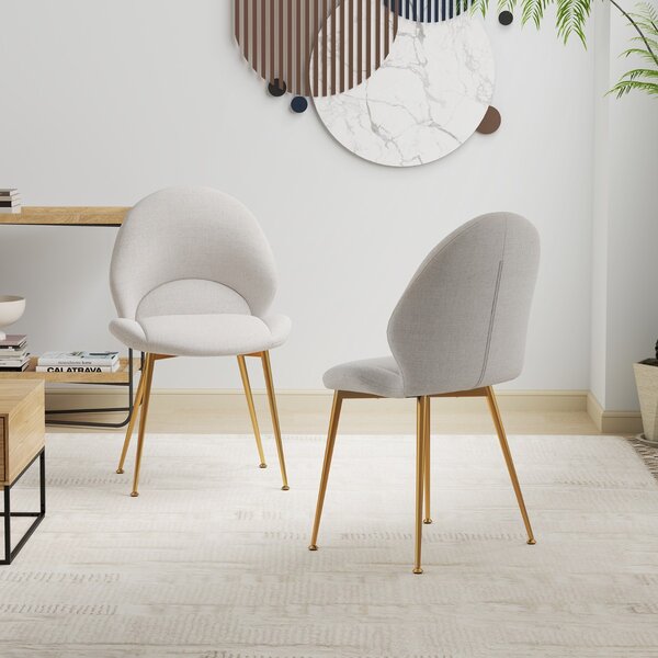 Costway Set di 2 sedie da pranzo con schienale curvo imbottite, Sedie moderne senza braccioli con piedini regolabili Grigio