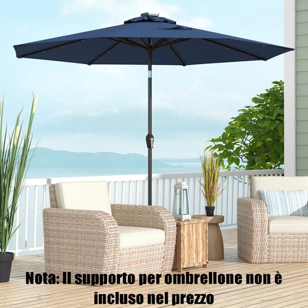 Costway Ombrellone con luci LED da giardino in ferro Ø300cm Parasole da esterno spaggia Blu