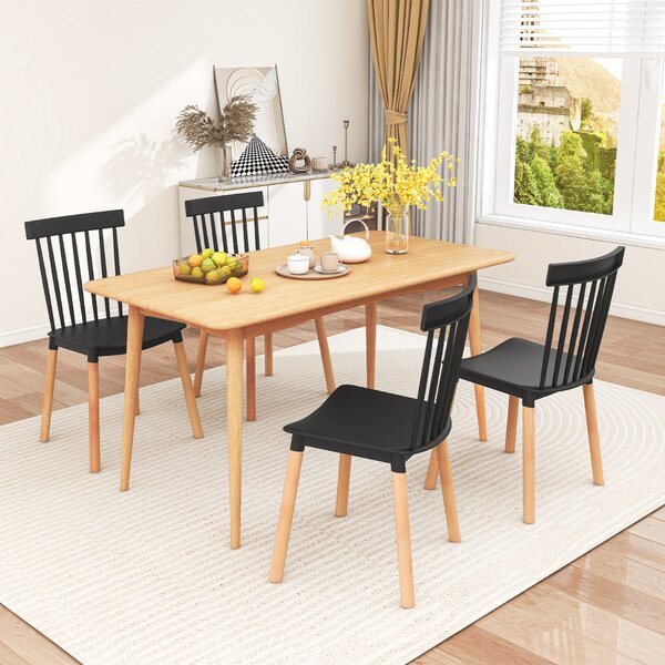 Costway Set di 4 sedie da pranzo windsor con sedili curvati, Sedie laterali senza braccioli con gambe in legno Nero