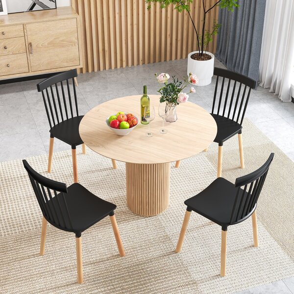 Costway Set di 4 sedie da pranzo windsor con sedili curvati, Sedie laterali senza braccioli con gambe in legno Nero