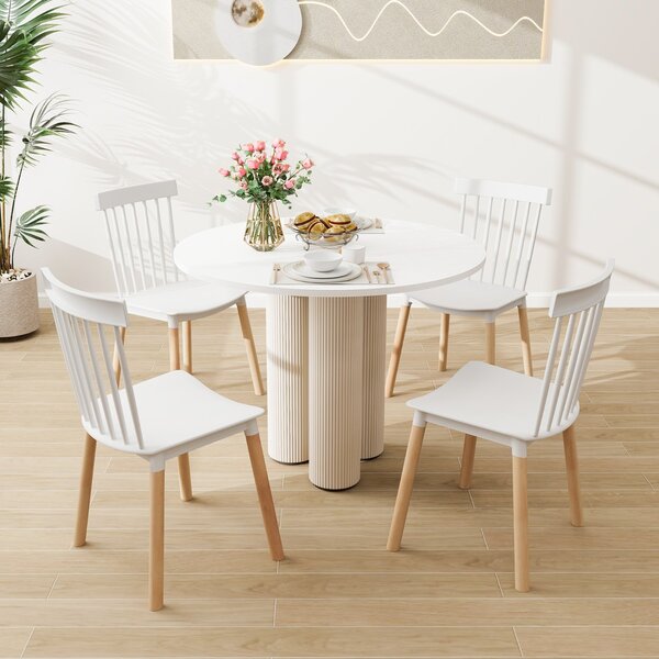 Costway Set di 4 sedie da pranzo windsor con sedili curvati, Sedie laterali senza braccioli con gambe in legno Bianco