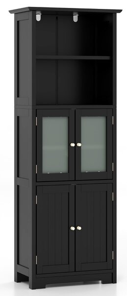 Costway Armadio 163cm con 2 armadietti scomparti aperti ripiani regolabili ante in vetro, Organizzatore da pavimento Nero