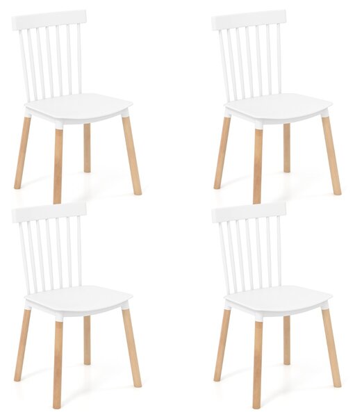 Costway Set di 4 sedie da pranzo windsor con sedili curvati, Sedie laterali senza braccioli con gambe in legno Bianco