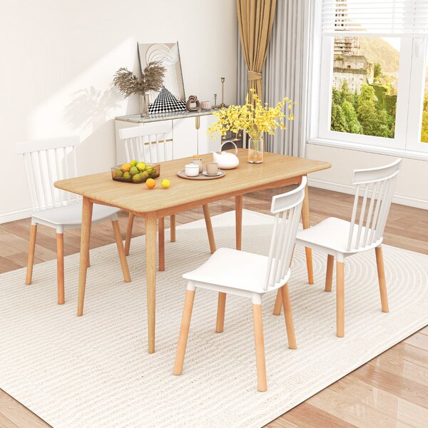 Costway Set di 4 sedie da pranzo windsor con sedili curvati, Sedie laterali senza braccioli con gambe in legno Bianco