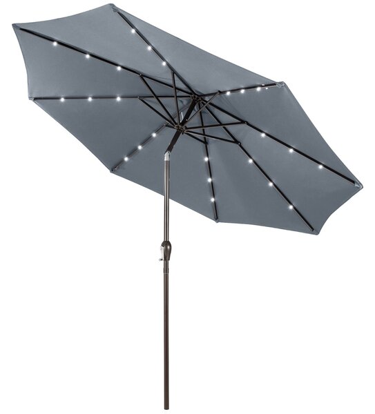 Costway Ombrellone con luci LED da giardino in ferro Ø300cm Parasole da esterno spaggia Grigio