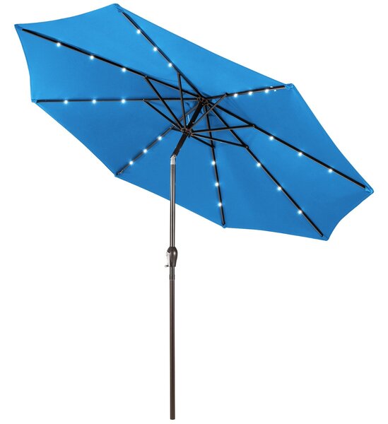 Costway Ombrellone con luci LED da giardino in ferro Ø300cm Parasole da esterno spaggia Azzurro