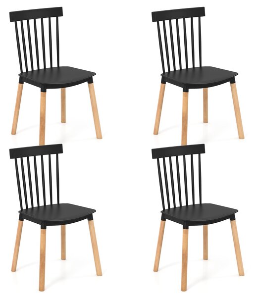 Costway Set di 4 sedie da pranzo windsor con sedili curvati, Sedie laterali senza braccioli con gambe in legno Nero