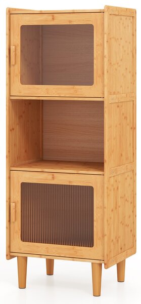 Costway Mobile da cucina a 3 cubi con scomparto aperto 2 ante in acrilico, Mobile in bambù per Soggiorno Naturale