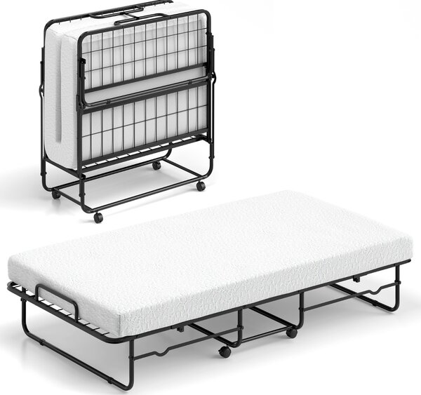 Costway Letto pieghevole con materasso e struttura in metallo, Letto singolo portatile con ruote bloccare per ospiti