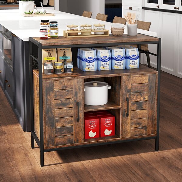 Costway Buffet industriale per cucina con ripiani regolabili e 3 ganci, Mobili per bar da caffè con 2 porte Marrone