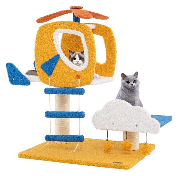 Costway Albero per gatti a tema aviatorio da interno, Centro di attività per gattini con posatoio a forma di elicottero
