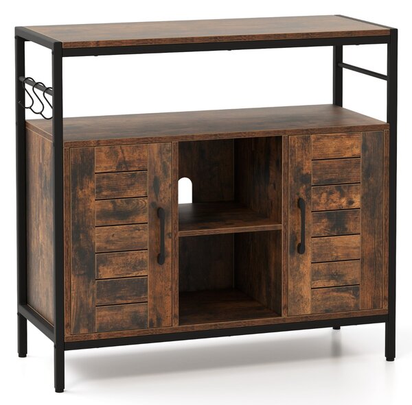 Costway Buffet industriale per cucina con ripiani regolabili e 3 ganci, Mobili per bar da caffè con 2 porte Marrone