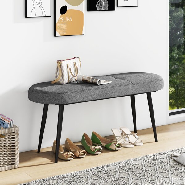 Costway Panca rivestita con cuscino imbottito in spugna e gambe metalliche solide, Panca scarpiera da 113 cm Grigio