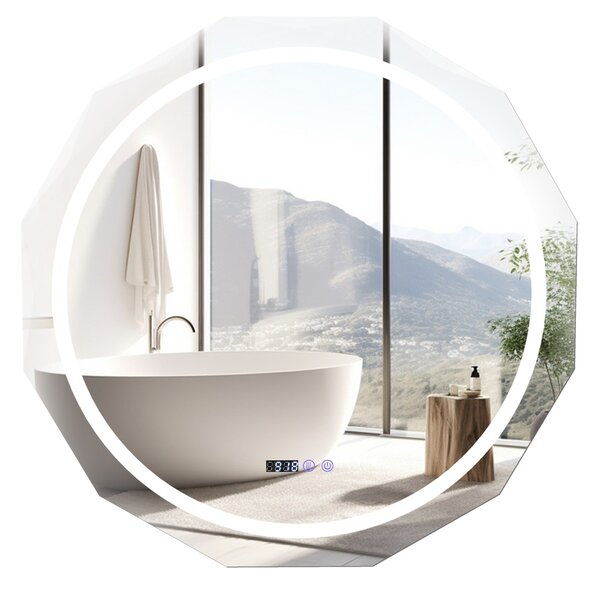 Costway Specchio illuminato con temperatura di 3 colori continuamente regolabili, Specchio da bagno a LED