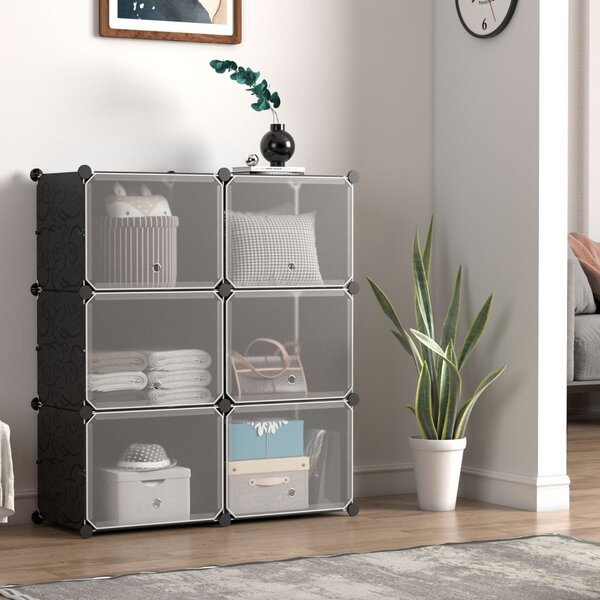 Costway Scarpiera a 8 ripiani per 48 scarpe per ingresso per stivali e tacchi, Armadio 12 cubi in plastica con ganci laterali Nero